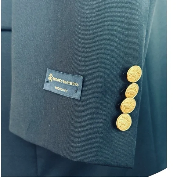 BROOKS BROTHERS Madison Fit Blue Gold Button Front Wool Blazer Sport Coat Jacket - Picture 6 of 10